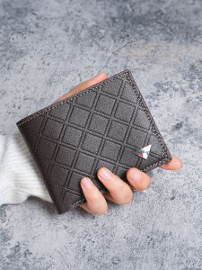 2025 New Mens Wallet Short Horizontal Foldable Thin Plaid Multi-card Position Fashion Casual Youth Leather Wallet