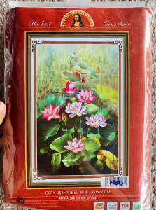 [ MỚI] Tranh thêu kín vườn hoa sen e251 KT 60x90cm [ Tranh Hà Đoàn]