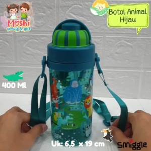 Botol Minum 430 ml dan Tali Panjang motif Animal / Tempat Minum Motif Animal Hijau / Botol Minum Animal Hijau