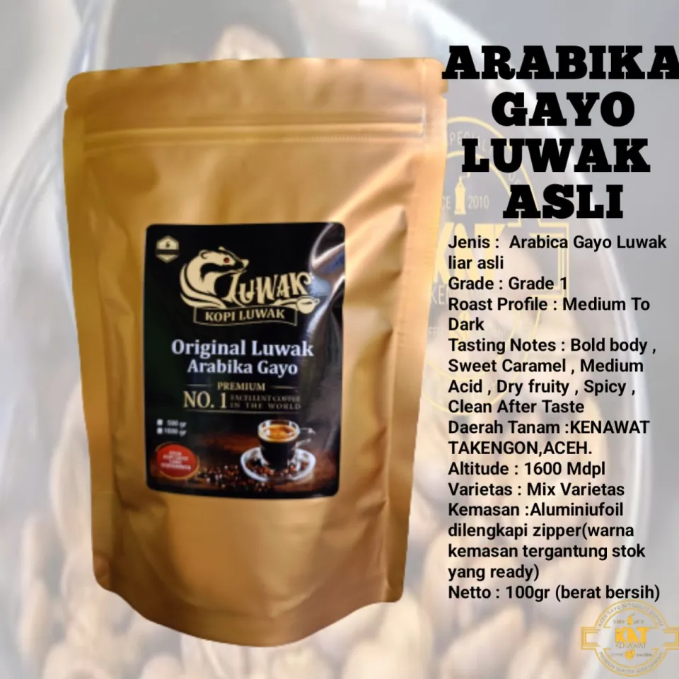 KOPI LUWAK LIAR GAYO ACEH ASLI ARABIKA PREMIUM 100gram BUBUK DAN BIJI TER  MURAH MINUMAN KHAS ACEH. | Lazada Indonesia