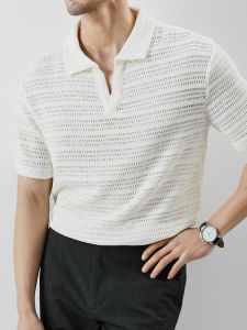 Áo Thun Polo Cổ Chữ V Dệt Kim Rỗng Thoáng Khí Mùa Hè Mỏng Nhẹ Thoải Mái Cao Cấp Thường Ngày Màu Trơn Tay Ngắn