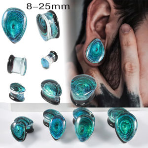 1-2PCS Glass Water Drop Blue Starry sky Vortex Ear Tunnels  Expander Strengther  Weight Earrings 8-25mm Punk Style Ear Plugs