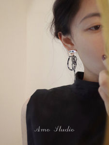 New Chinese Style Fan Tassel Earrings Womens Face Slimming Heavy Work Design Ear Jewelry Fashionable Fresh out Original Design