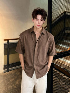 Old Money Style Breathable Mens Faux Layered Linen-Like Icy Silk Short Sleeve Shirt