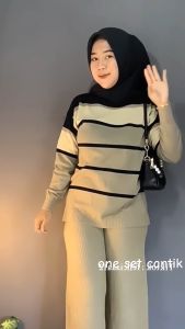 One Set Amanda Oversize Blouse Celana Kulot Rajut Premium
