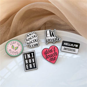 Non-Social Person English Letter Pin Badge Fashionable Punk Style Fresh out Couples Jewelry Alloy Plated Silver Gold