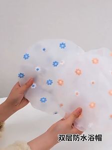 Double Layer Waterproof Reusable Daisy Print Shower Cap/Soft Comfortable Bath Cap For Women