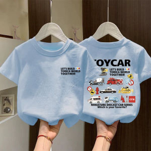 Cartoon Car Letter Print Pure Cotton Lightweight Comfortable Short Sleeve T-Shirt