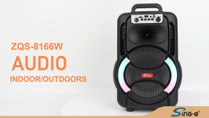 ZQS-8166 Multi-Media Speaker 8-inch Woofer Super Bass Powerful Clear Sound 3000mAh Rechargeable Battery Colorful LED Light Effects Multi Playback Aux USB TF Card Remote Control & Wired Microphone