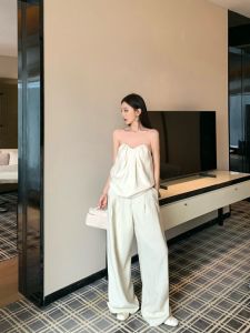 Summer Fashion Set Womens Sleeveless Tube Top Tank Casual Wide Leg Pants High Waist Long Pants Two Piece Set Design Sensation