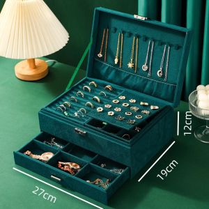 Green Velvet  Jewelry Storage Box for Women 2025 New High-end Exquisite Large Capacity Travel Jewelry Bag Jewelry Box Organizer