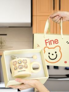 Ceramic Mug Cute Breakfast Cup Graduation Gift Home Coffee Cup Fufu Milk Cartoon Design Strengthened Porcelain 440ml Capacity