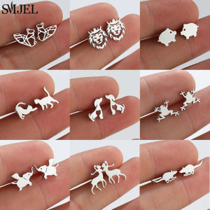 Multiple Animal Stainless Steel Earings Fashion Jewelry Simple Squirrel Pug Deer Mouse Frog Stud Earrings Women Birthday Jewelry