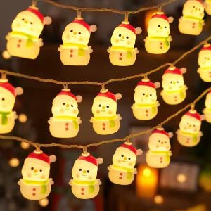 Cartoon Christmas Light String 1.5m 10 LED Warm Light Battery Powered Flexible Wire with Santa Snowman for Party Gift Decoration