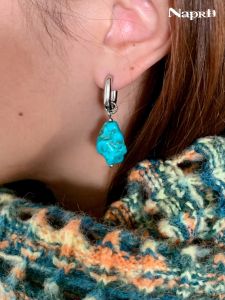 ต่างหูหินสีน้ำเงินเขียวแท้ Naprii สำหรับผู้ชายและผู้หญิง ดีไซน์อินดี้ แฟชั่น สำหรับงานคอนเสิร์ต หินแท้ หินสีน้ำเงินเขียวแท้