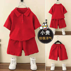Boys Summer Short Sleeve Outfit Stylish Solid Color Polo Shirt Baby Summer Clothes Korean Style Childrens Ensemble Casual Wear