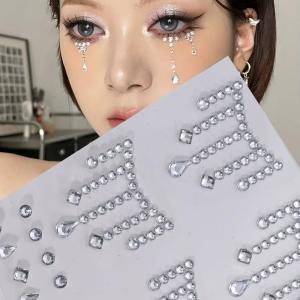 1Pcs 3D Tears Chain/Stars Gems Face Tattoos Stickers Self-Adhesive Rhinestones Decals for Women Girl Eye/Body Makeup Jewel Decor