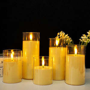 LED Flameless Electric Candles Lamp Acrylic Glass Tealight Lamps Battery Powered Flickering Fake Candle Wedding Christmas Decor