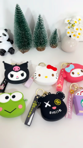 Sanrio Cartoon Keychain Silicone Coin Purse Hello Kitty Kuromi Cinnamoroll Bag Charm Gift