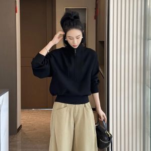 Shalldoer | American Half-zip High-neck Short Sweater