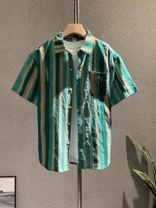 Summer New Mens Striped Shirt Loose Casual Half Sleeve Light Maturity Style Standard Fit Youth Fashion Daily Wear Iron-Free