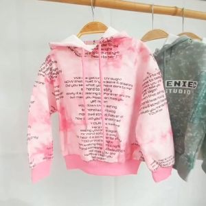 Áo nỉ cho bé có mũ Áo Hoodie bé gái 3-9 tuổi in chữ nhỏ màu loang chất liệu nỉ da cá cao cấp kiểu dáng thời trang
