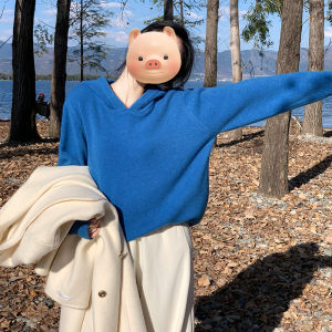 BINKAFENNY | Unique Beautiful Thickened Red Hooded Sweater Womens Autumn Fashion Knitted Top Lazy Style Commute Brand Straight Tube Model