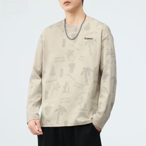 เสื้อยืดแขนยาวทรงหลวมสำหรับผู้ชาย ฤดูใบไม้ผลิและฤดูใบไม้ร่วง ไซส์ใหญ่ เสื้อชั้นใน เสื้อสเวตเตอร์ ผ้าฝ้ายคุณภาพดี สไตล์ลำลอง