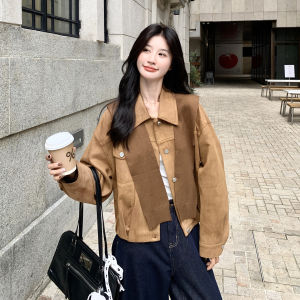 Brown Suede Jacket Womens Fashionable Hong Kong Style Shoulder Shawl Decorative Workwear New Autumn 2025 Long Sleeve Coat