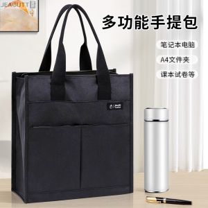 Casual Canvas Mens Handbag Tote Bag Large Capacity File Bag Commuter Simple Design Youth Vertical Square Shape Pure Color