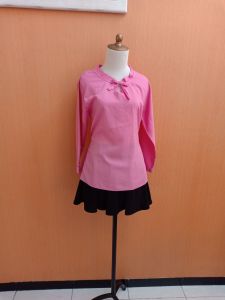 atasan wanita pink M lengan panjang blousr tali pinggang