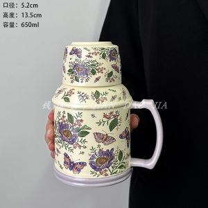 Bộ Bình Và Cốc Gốm Sứ Họa Tiết Hoa Artemisia Cổ Điển Dung Tích 650ml Chịu Nhiệt Độ Cao Dùng Trong Gia Đình Bộ Đồ Uống Trang Trí