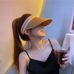 Womens Summer Sun Hat UV Protection Wide Brim Empty Top Fashionable Versatile Straw Hat Breathable Comfortable for Outdoor