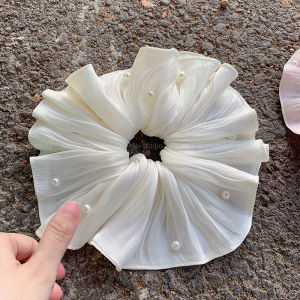 Fresh Style Extra Large Folded Pearl Hair Ties for Women Summer New Low Ponytail Elastic Hair Bands Korean Fashion Accessories