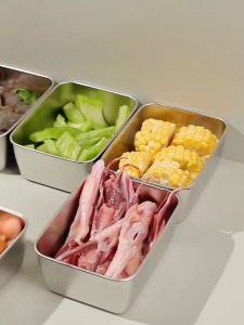 🇸🇬[In Stock]Stainless Steel Picnic Box 4/8PCS Picnic Box Stainless Steel Refrigerator Food Storage Box With Plastic Lid