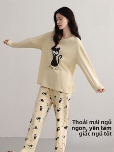 MiiOW | Pure Cotton Catwoman Womens Sleepwear Set With Chest Pad Long Sleeve Long Pants Cute Pattern Home Clothes Female Style 2025 New