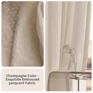 LIANHUAJI | Champagne French Style Embossed Plant Window Sheer Curtain