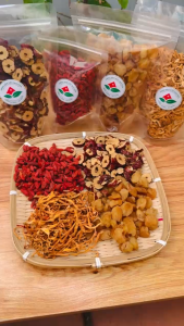 Combo Tứ Vị 550gr ( 250gr Táo Thái Lát + 100gr Long Nhãn + 100gr Kỉ Tử Mộc + 100gr Đông Trùng Hạ Thảo) Nấu Chè Dưỡng Nhan
