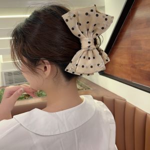 Original Design High Top Polka Dot Shark Clip Butterfly Knot Elegant Anti-Aging Fashionable Satin Hair Clip Korean Style