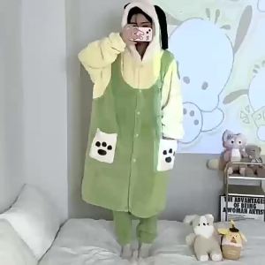 Pokemon New Pacha Dog Nightgown Thick Coral Fleece Couple Homewear Autumn and Winter Pajamas in Stock Wholesale Dropshipping