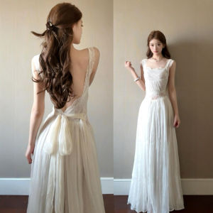 CHANGTONG | French Lace Splice Strap Backless Long Dress