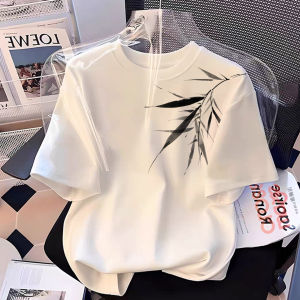 Loose Fit Mens Short Sleeve T-Shirt Summer New Chinese Style Tie Dye Pure Cotton Artistic Zen Ink Wash Printed Casual Top