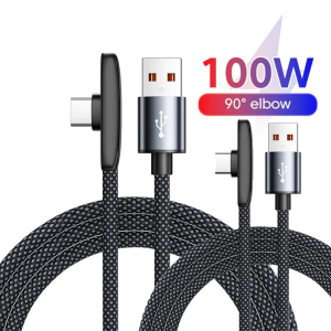 10A 100W PD 90° Elbow Cable Aluminum Alloy Braided Line USB To Type C Cable Fast Charging High Speed Data Transmission Cord 2026