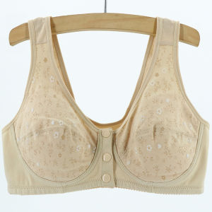 Middle-Aged and Elderly Vest Bra without Steel Ring Front Buckle Plus Size Intimates Can Put Pad Ladieswear Pure Cotton Thin Bra