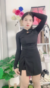 ชุดเซ็ตแขนยาวคอจีน แมทซ์กับกระโปรง