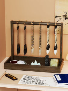 Student Desk Brush Holder Solid Wood Chinese Style Calligraphy Organizer Hanger