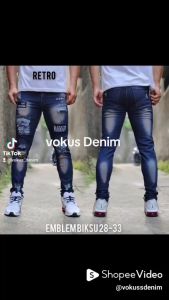 VD - [COD] PROMO GRATIS ONGKIR Celana Panjang Jeans Denim Sobek Emblem  / Celana Jeans Emblem Pria Celana Jeans Sobek Emblem Bordir | Celana Jeans Sobek DENIM Cowok Keren Terbaru