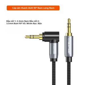 CABLETIME 3.5mm Góc Phải Cáp Aux Vỏ Nhôm Mạ Vàng Nylon Bện Jack Âm Thanh Phụ Trợ Tai Nghe Loa Cho Xe Ô Tô Xiaomi Beats
