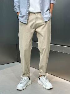 Slim Fit Cotton Casual Pants Mens Fashionable Turnip Shape Cone Pure Color Spring Autumn Comfortable Wear Daily Use