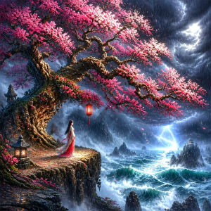 HUACAN Cross Stitch Kit Cherry Blossom Landscape Novelties 11CT Embroidery Nature Building Printed Canvas Wall Decor